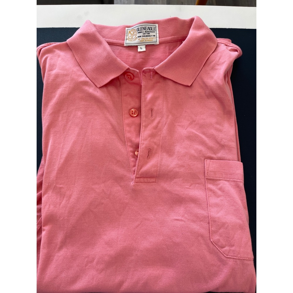 GLENEAGLE Pink Double Mercerized Cotton Polo‎ Shirt Size L Pocket English Sport
